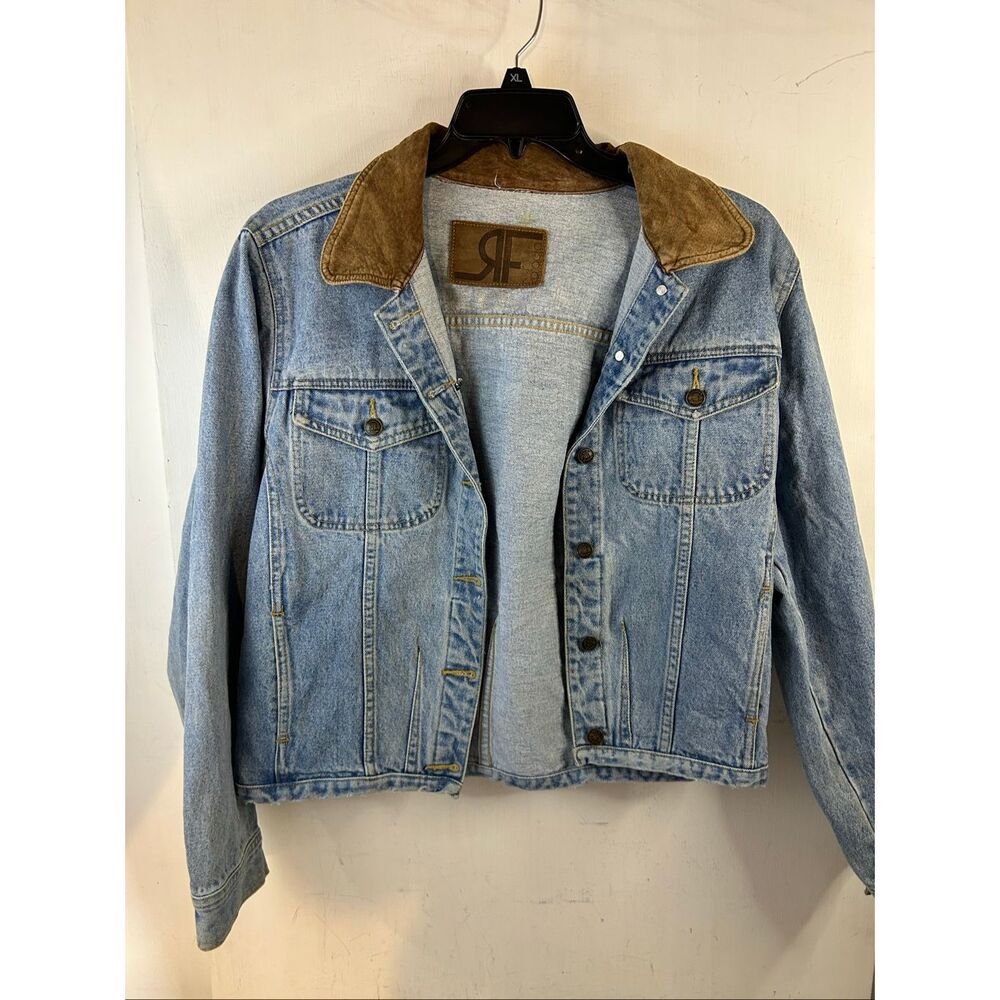 Rafaella Large Lg‎ Leather Patch Jean jacket vintage Hong Kong rn#91710